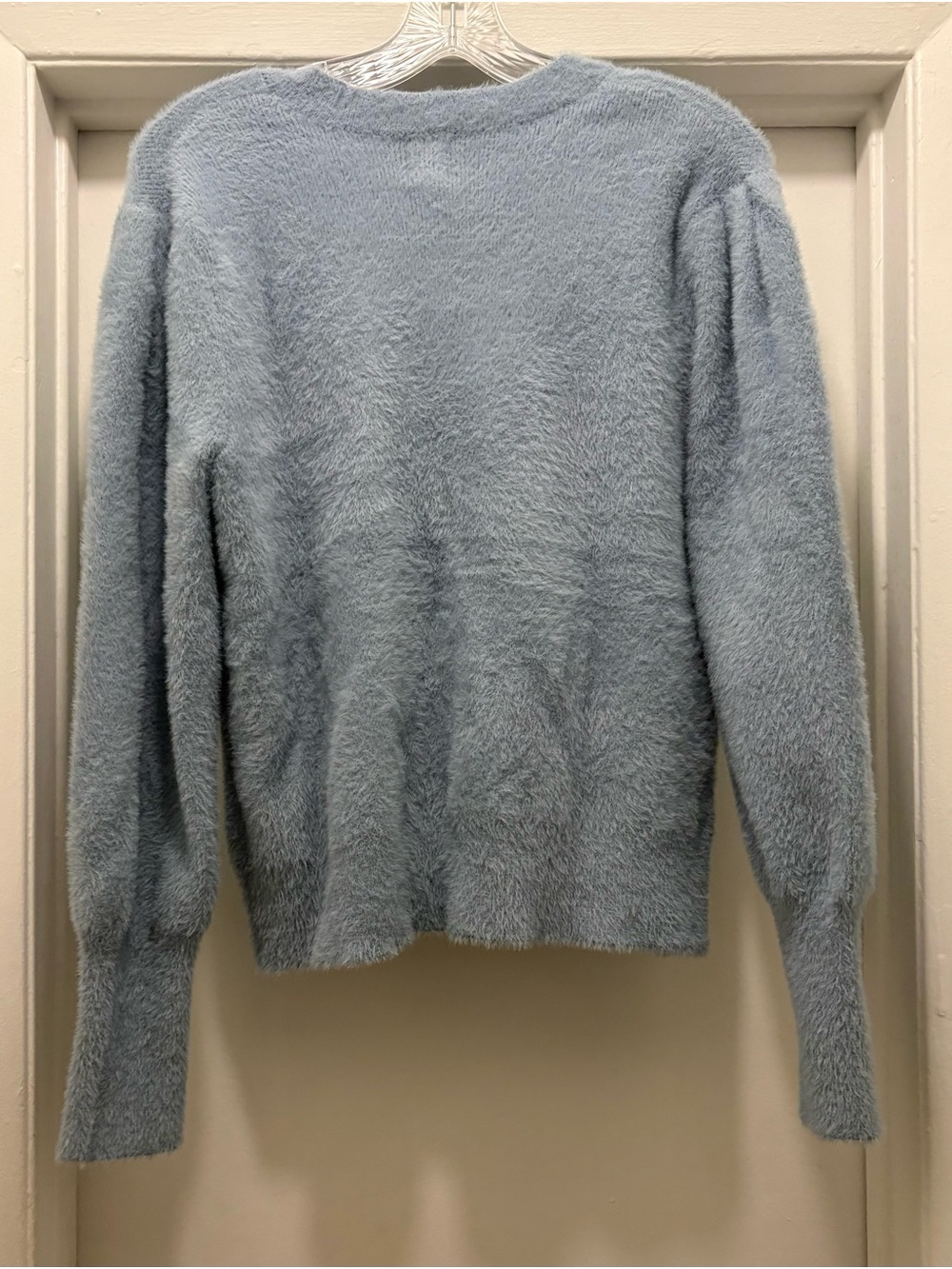 NWT Joie Fuzzy V-Neck Cardigan Sweater Blue Gold Buttons Women’s Size XL - Picture 3 of 10